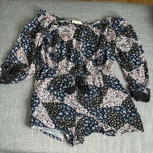 Rewind Navy Floral Off-Shoulder Romper